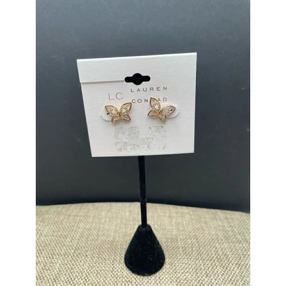 Lauren Conrad Butterfly Gold Tone Earrings Post Style Dainty New